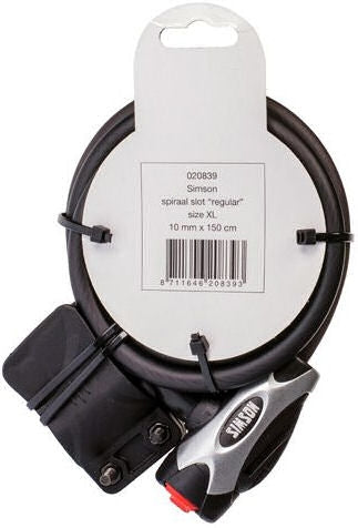 Simson Cable Lock Regular XL - 10x150cm - svart - ingen konst - cykel