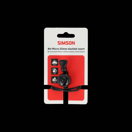 Simson fietsbel micro 23mm rubber elastiek bevestiging zwart