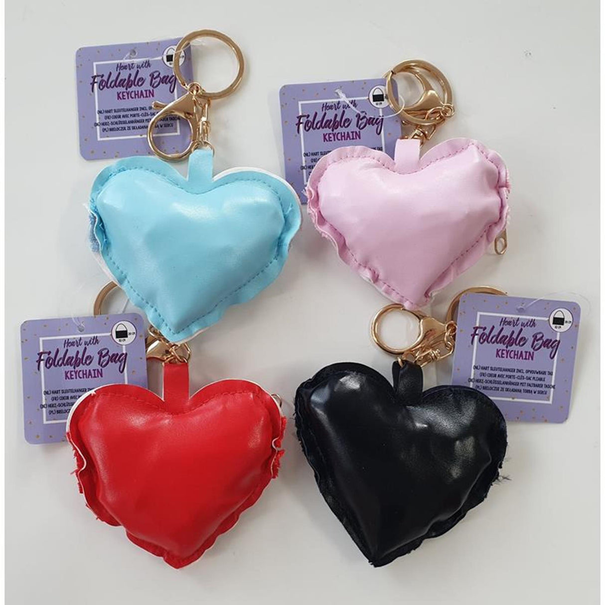Keychain heart with foldable bag