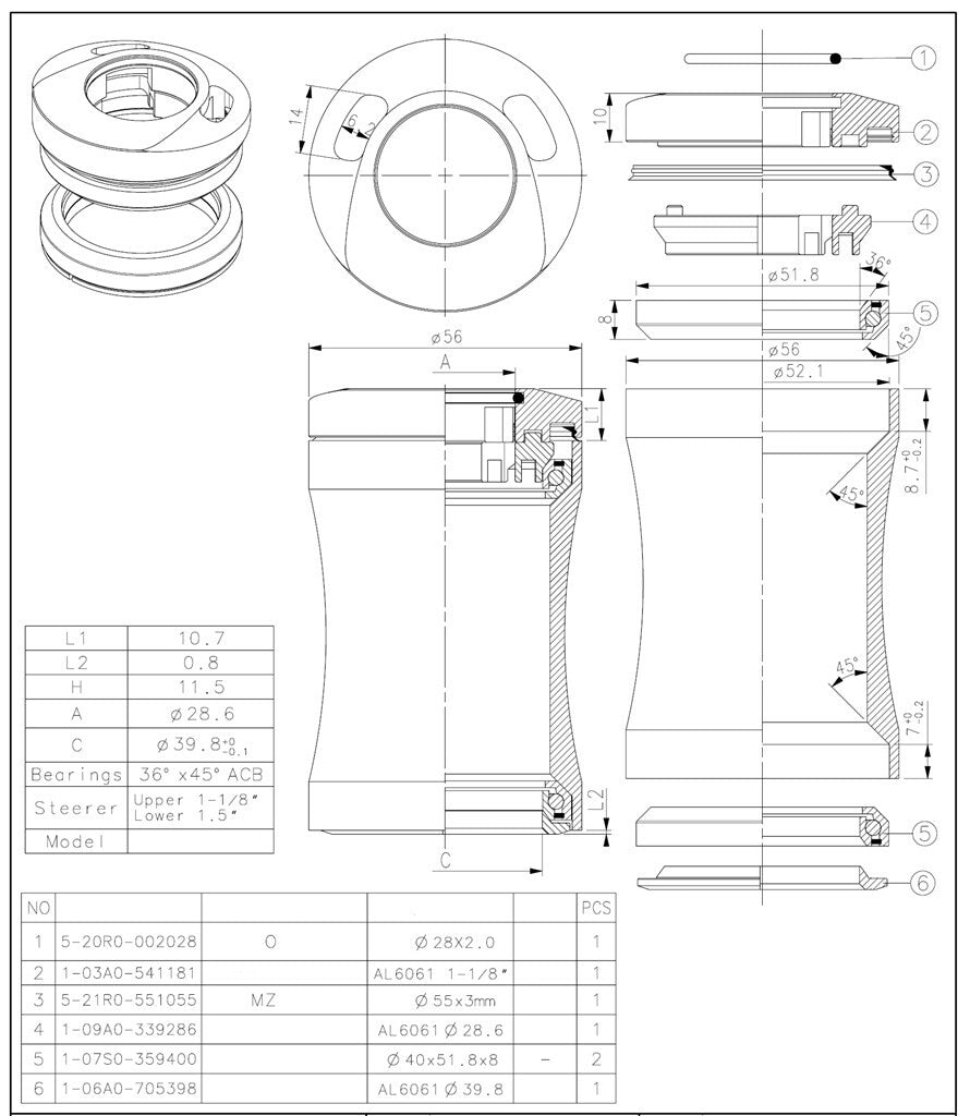 TECORA BALL Head Set1 1 8 pouces semi intégré au transit de câble