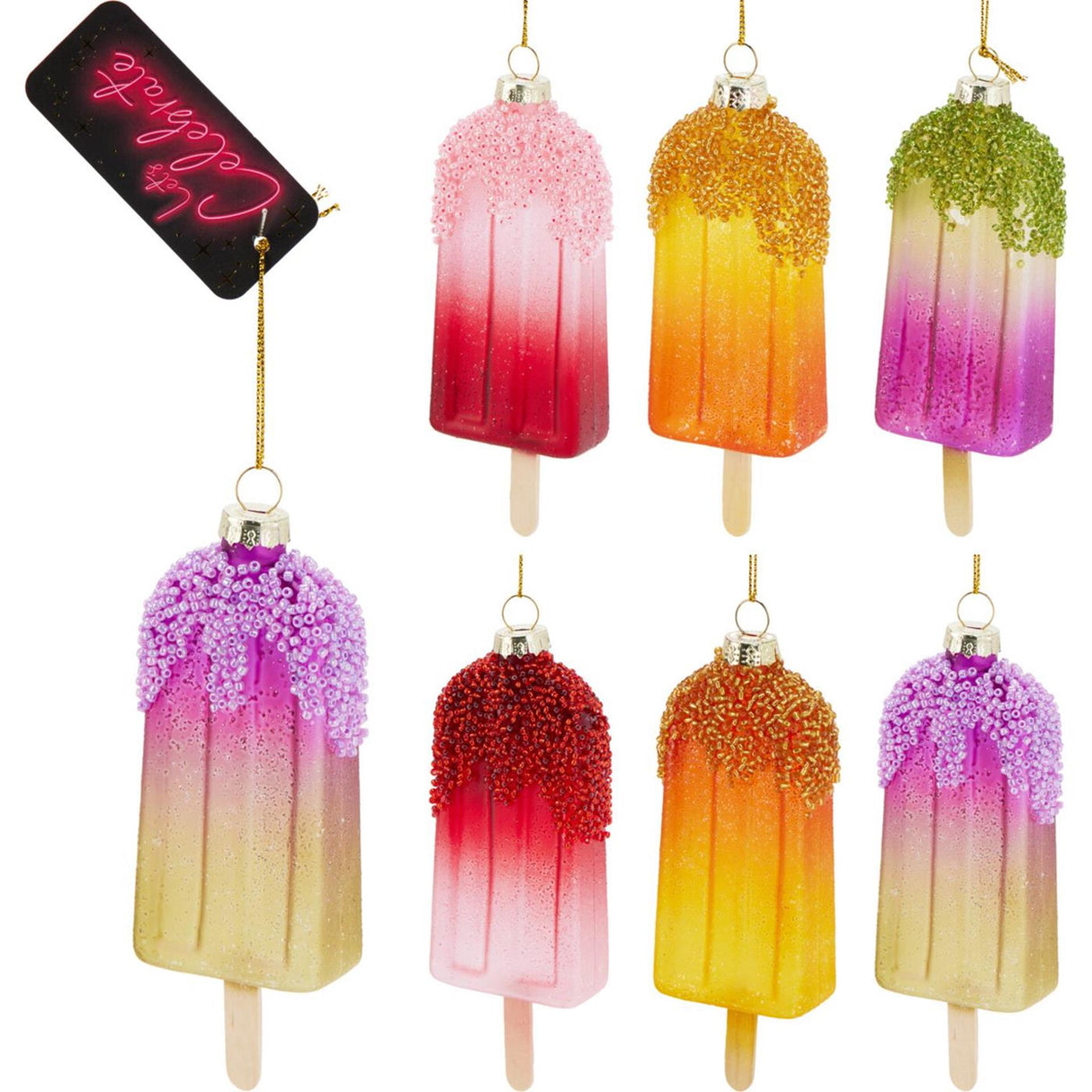 Ice cream cone pendant glass 4x11cm display a 12pcs