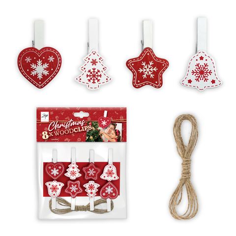 Zep Christmas Kit Wood Clips Red LK38R 8 Pieces