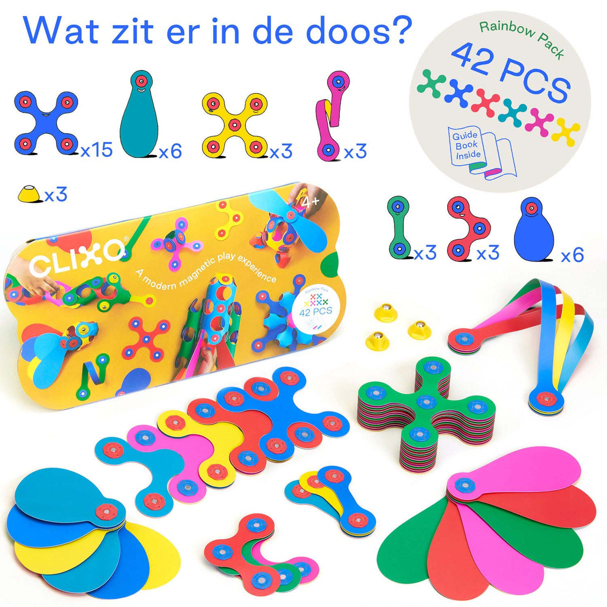 Clixo Magnetisch Bouwspeelgoed Rainbow Pack, 42dlg.