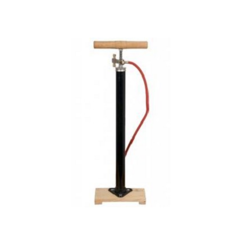 Falkx bicycle pump on wooden shelf