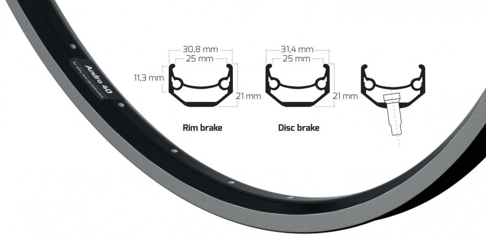 Ryde Velg Andra 40 24 tommer (507) Black Brake Edge 32 Hules 14G