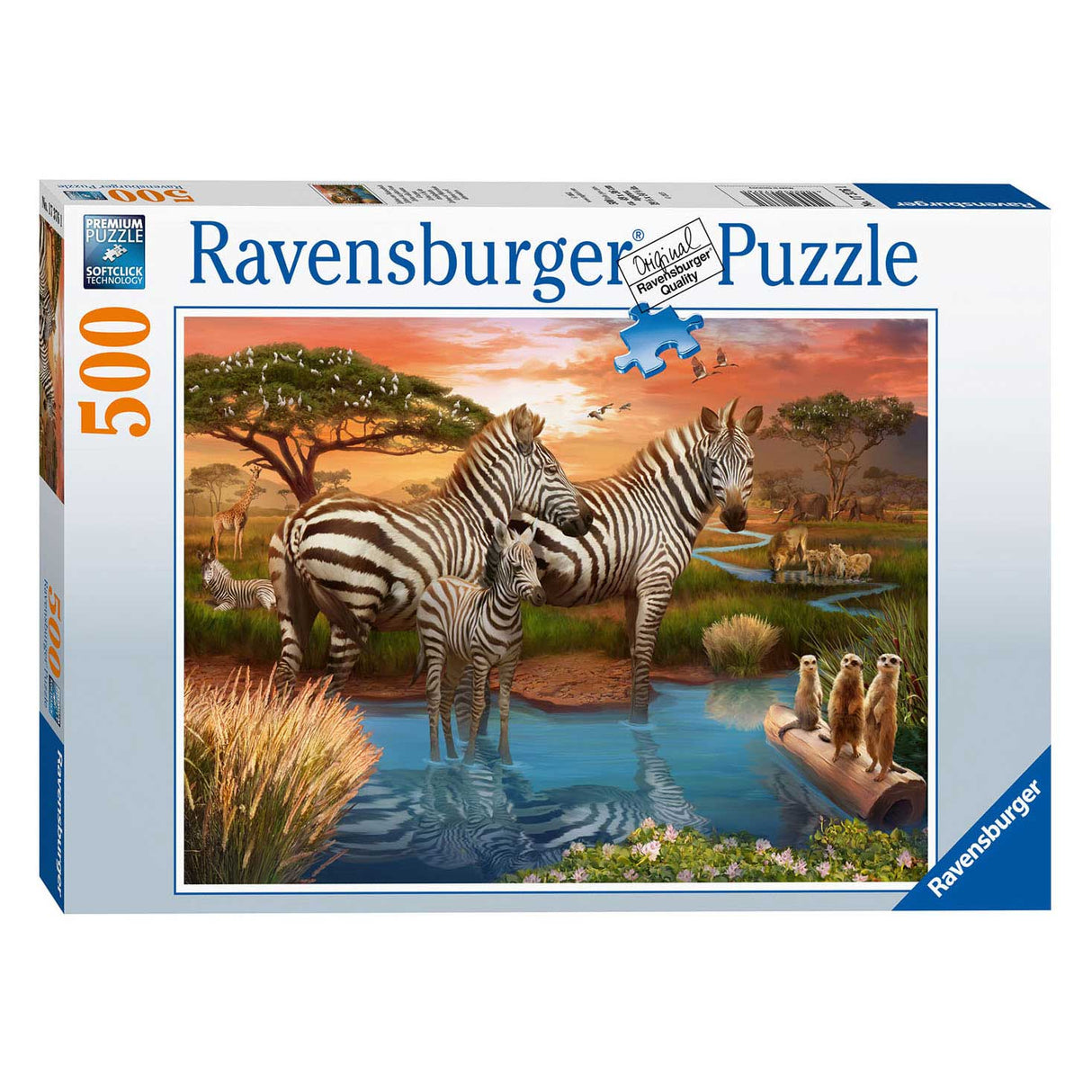 Ravensburger Puzzle Zebry w miejscu picia, 500st.