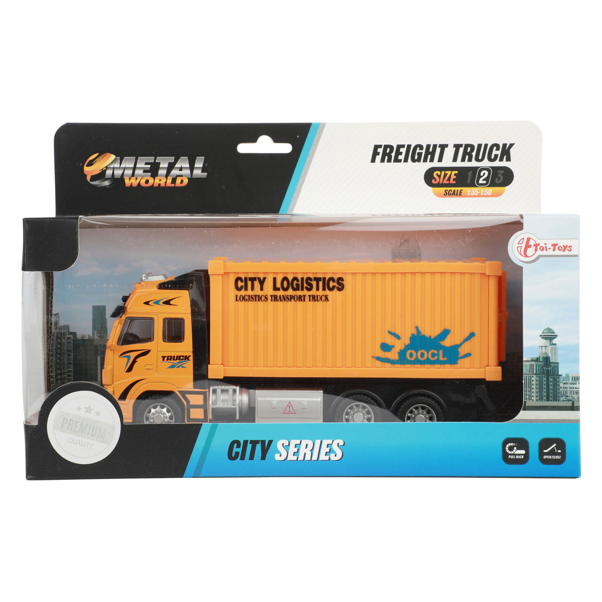 TOI-TOYS Metal Pull-Back Container Truck 1:38