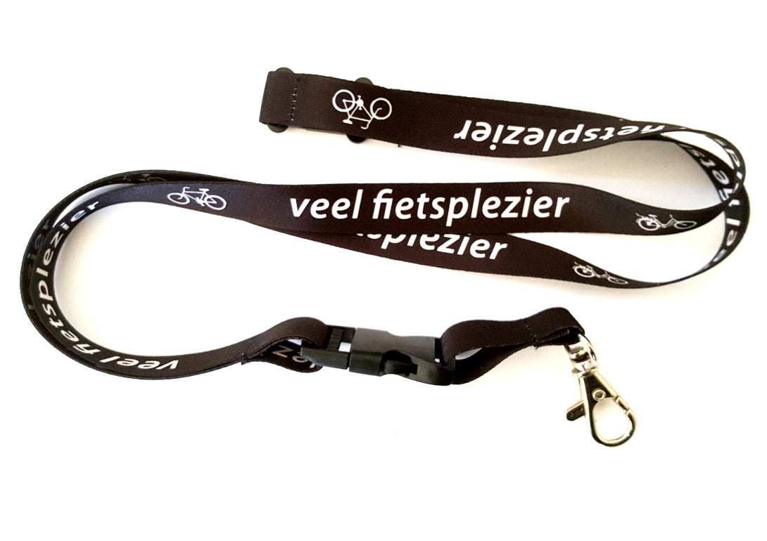 Key cord black with inscription lots of cycling pleasure