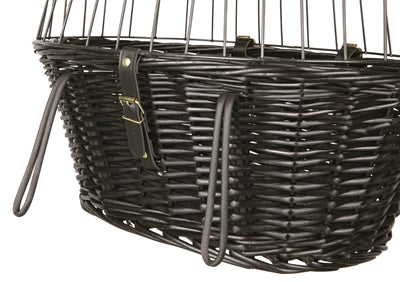 Trixie Willows Bicycle Basket foran svart med pute og hette