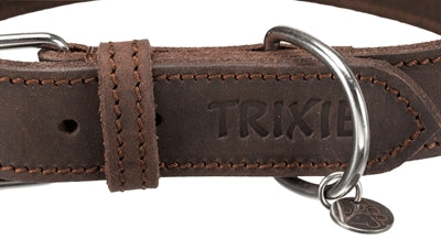 Trixie collar dog rustic fat leather dark brown