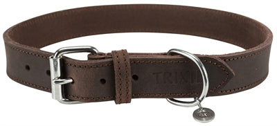 Trixie collar dog rustic fat leather dark brown