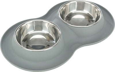 Trixie Food Bowl Cesto Acqua Bin a doppio silicone in acciaio inossidabile grigio