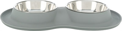 Trixie Food Bowl Cesto Acqua Bin a doppio silicone in acciaio inossidabile grigio