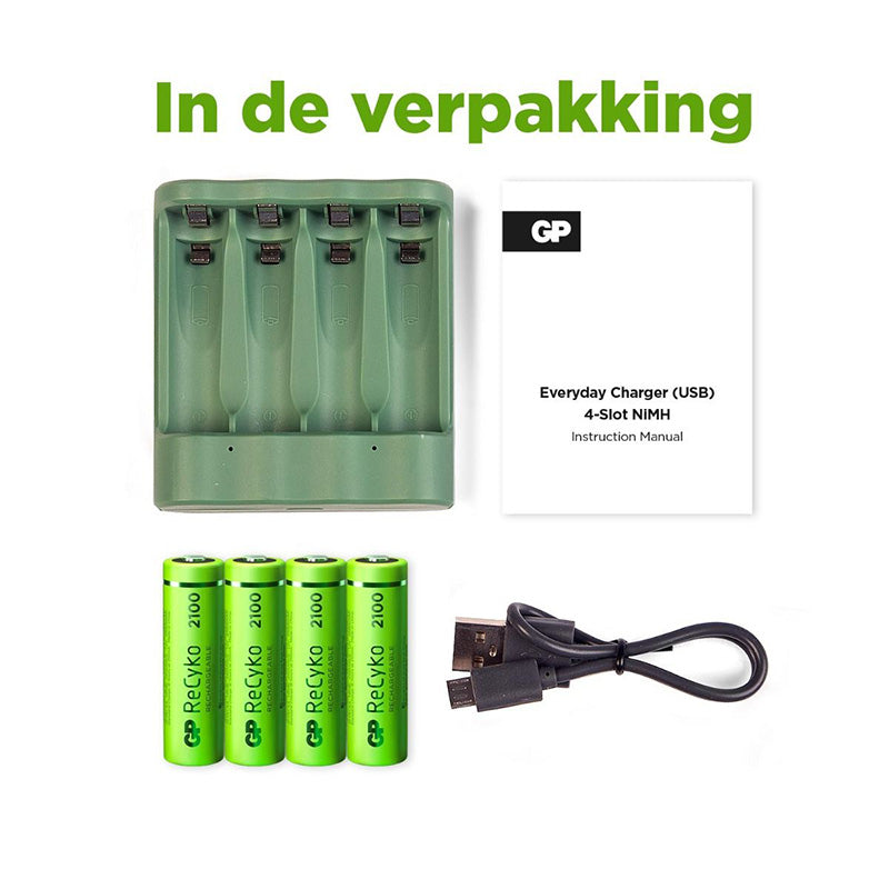 Ładowarka baterii USB + 4 x AA Baterie 2100 mAh Nimh