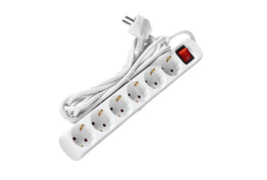 Socket white 5m, with switch and grounding. 6 connections