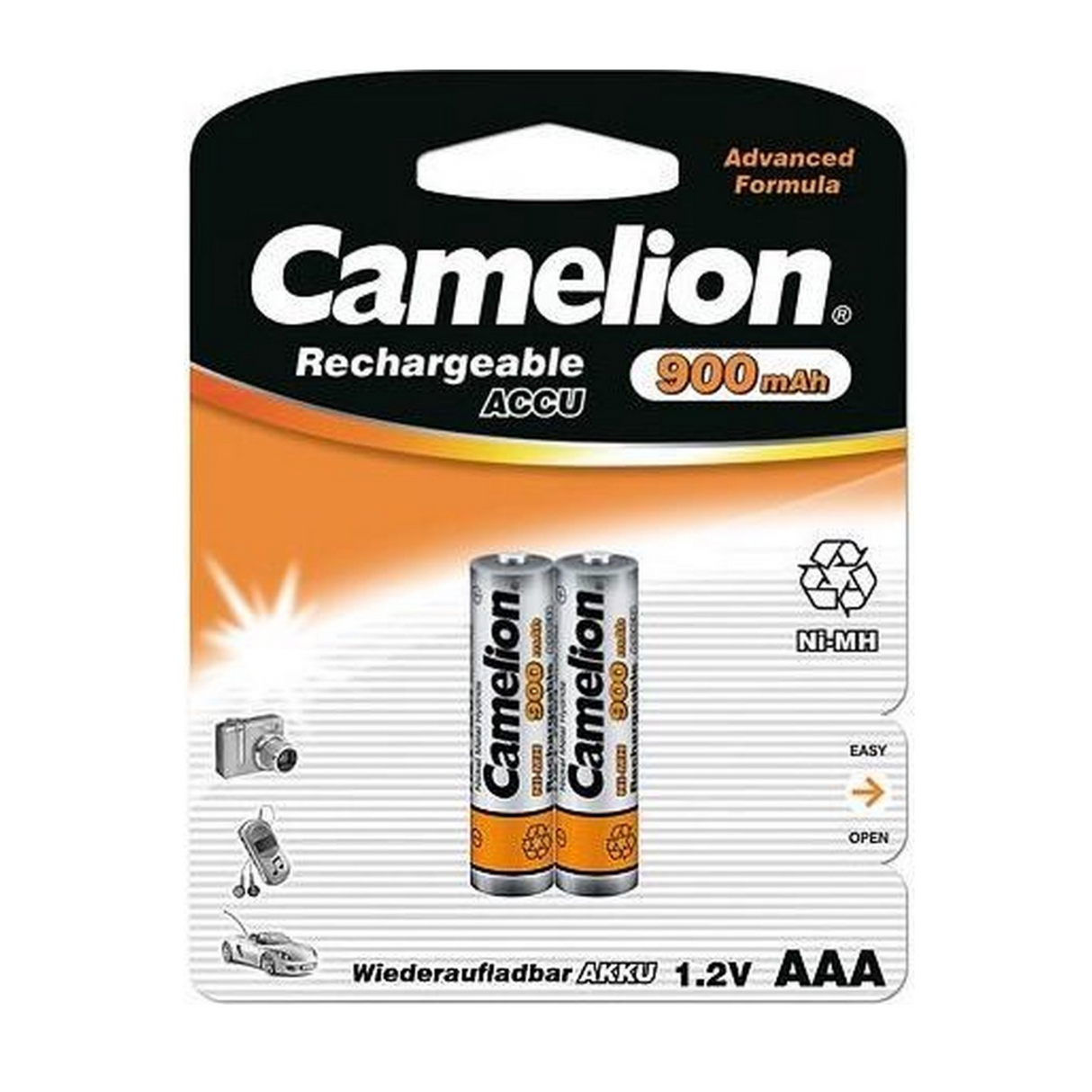 Camelion Rechargeable AAA Batteries, NIMH 900mAh per 2