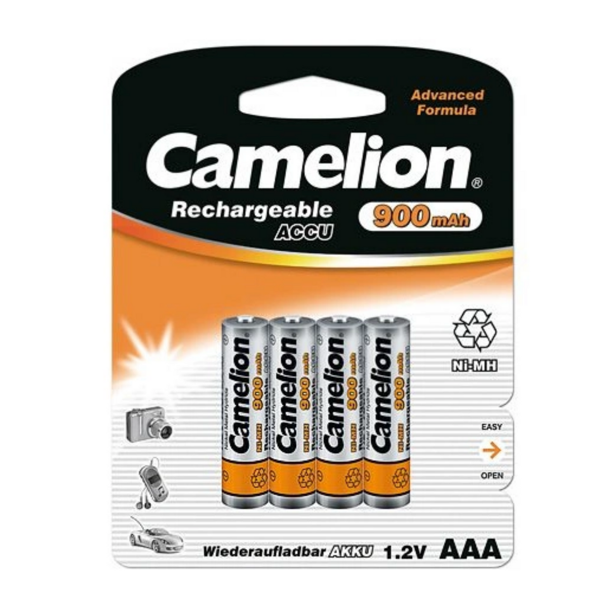 Camelion rechargeable AAA batteries, NIMH 900mAh per 4