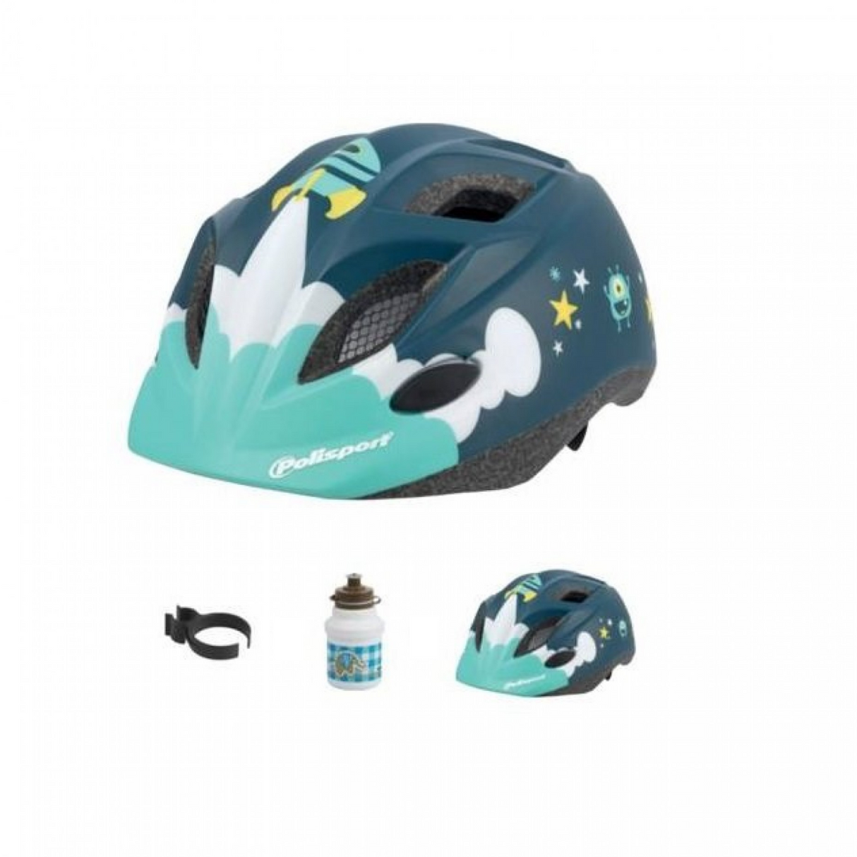 Polisport Helm Spaceship met bidon en houder. Maat: XS (48 52 cm), kleur: Blauww