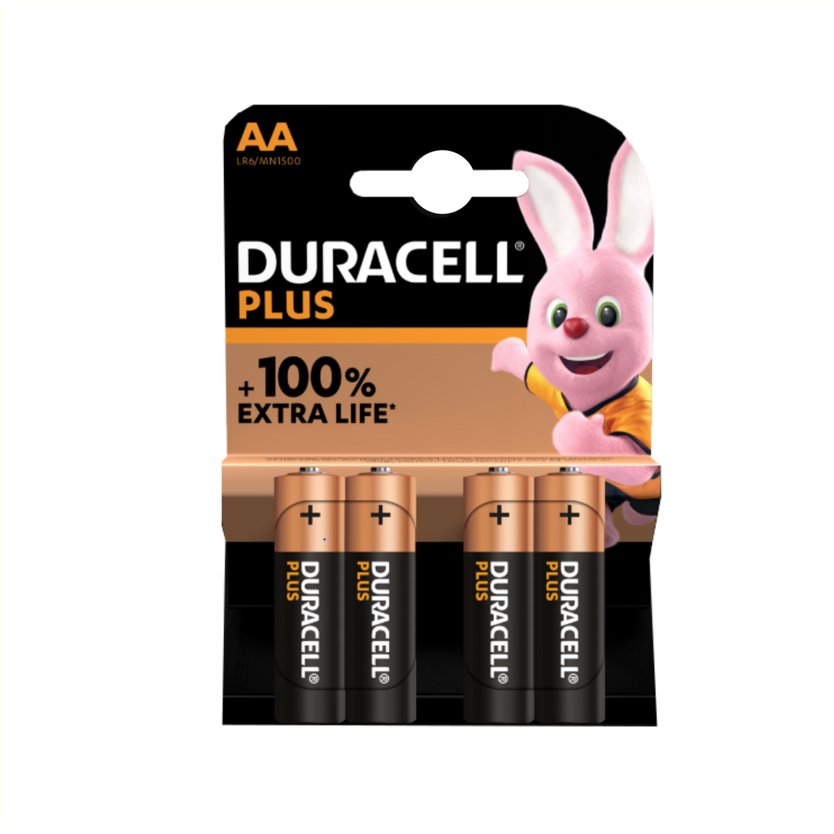 Duracell plus AA -batterier alkaliske, 4 stykker (hængende pakning)