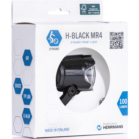 Herrmans Koplamp H-Black MR4 aan uit dynamo