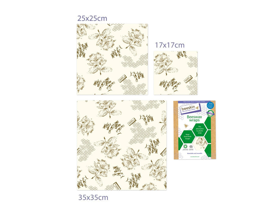 Beeskin Bijenwas cloths Set Small, Medium and Large Flower Print